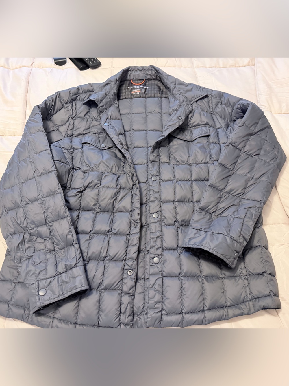 Hawke & Co. performance sport gray snap-up quilted down shirt jacket men’s XL